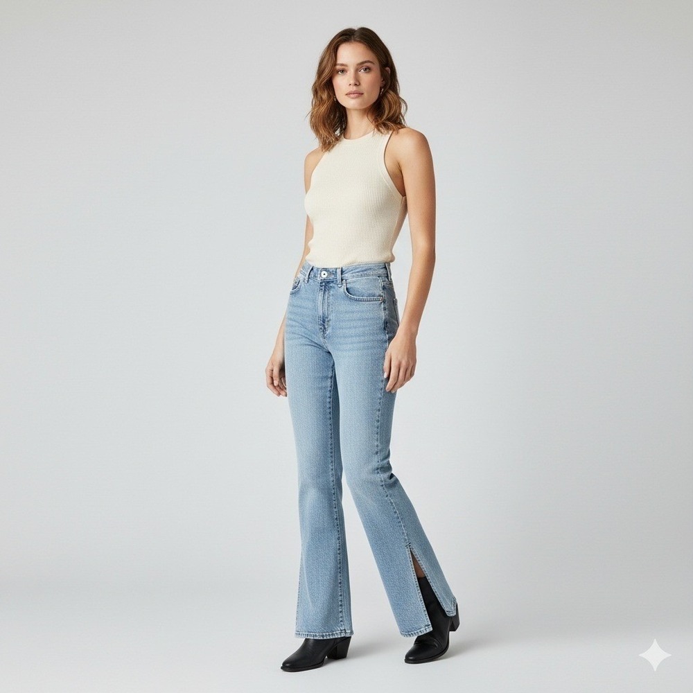 Pistola Womens Light‎ Wash Split Flare High Rise Jeans Size 28